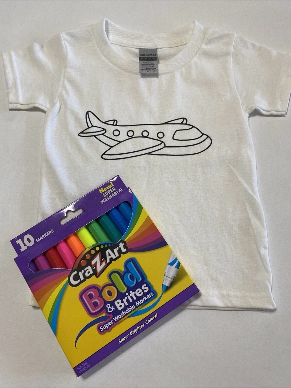 Gildan Kids 2T White Airplane Color me Tee great gift homemade NWOT